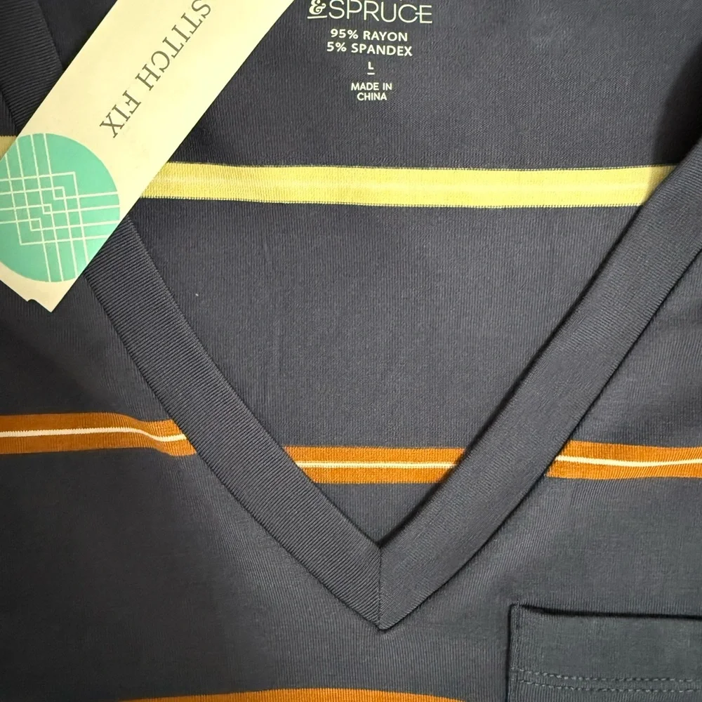 Striped V-Neck T-Shirt Dress - Blue and Orange - Picture 3 of 3